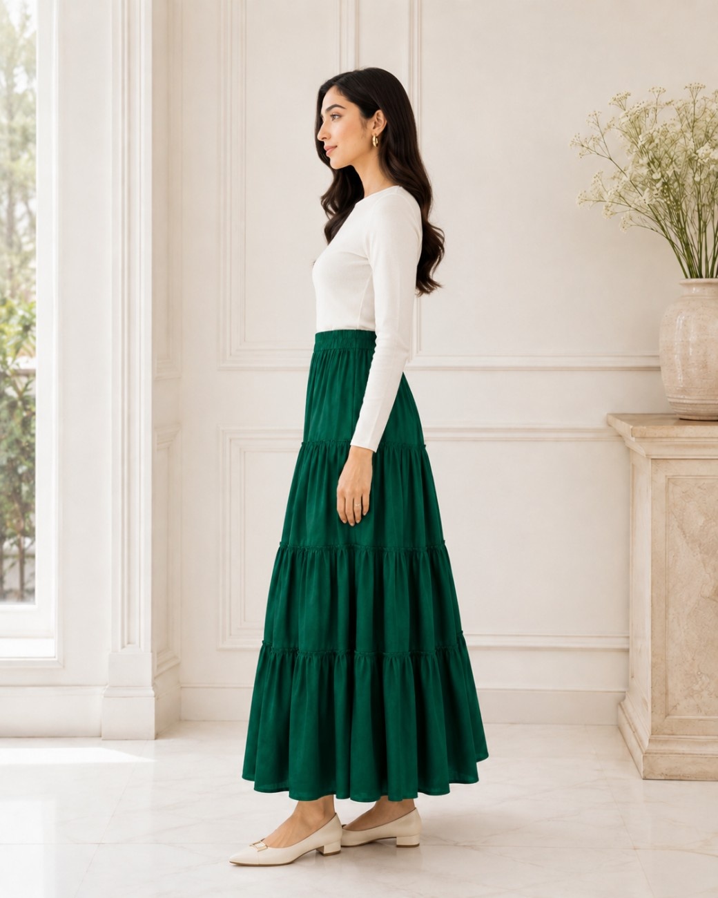 Independence Day Premium Green Cotton Long Skirt
