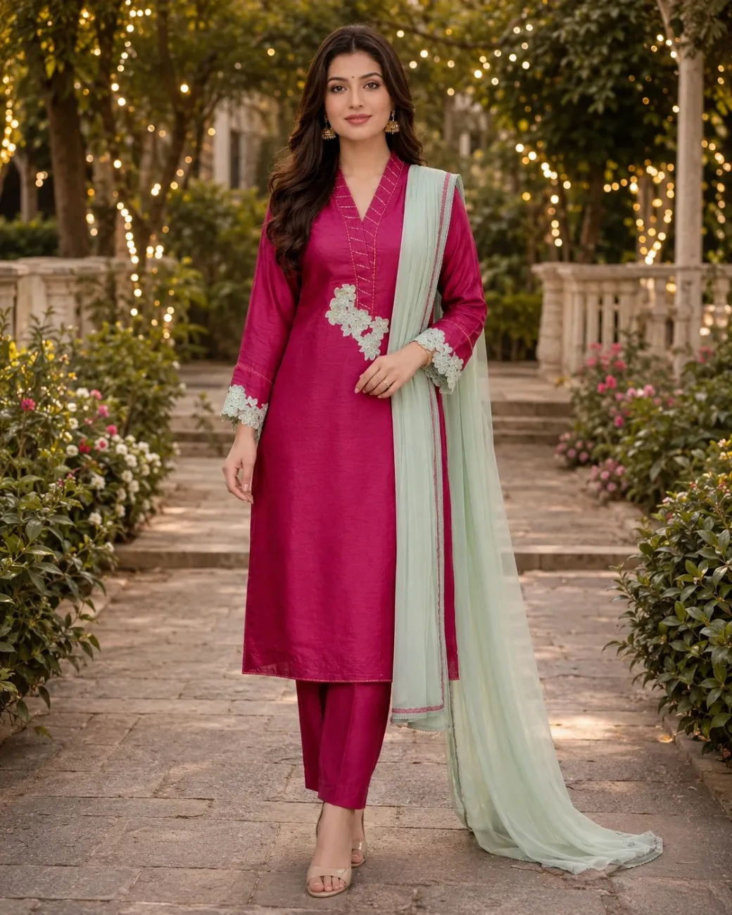 Shisha Silk Shirt with Korean Raw Silk Trouser and Dupatta