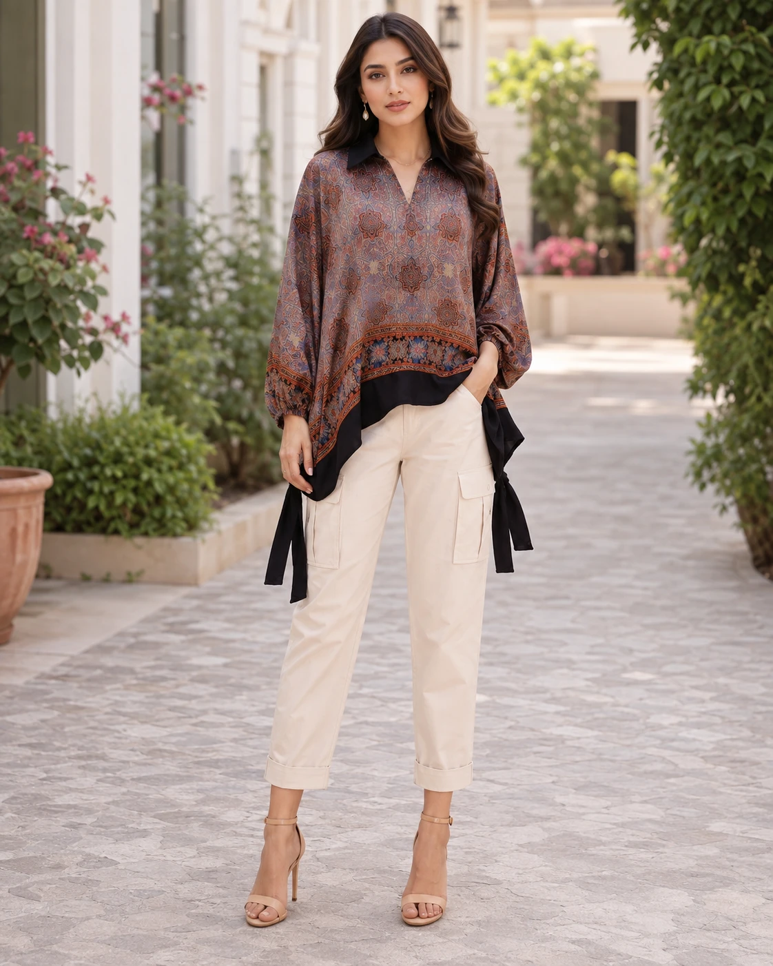 Printed Dull Silk Kaftan Top