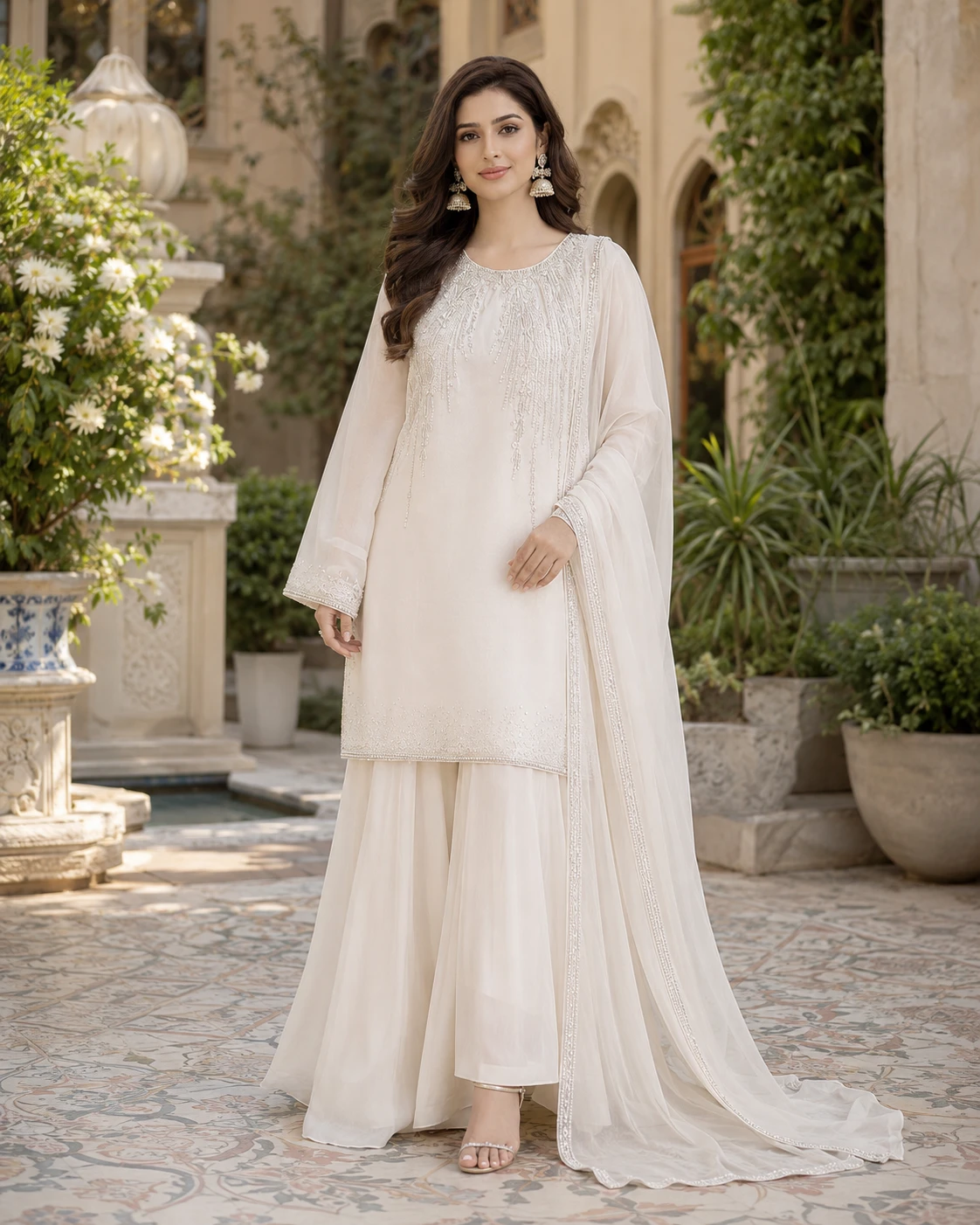 Festive Silk 3pc Suit - Tussle Silk with Organza Dupatta
