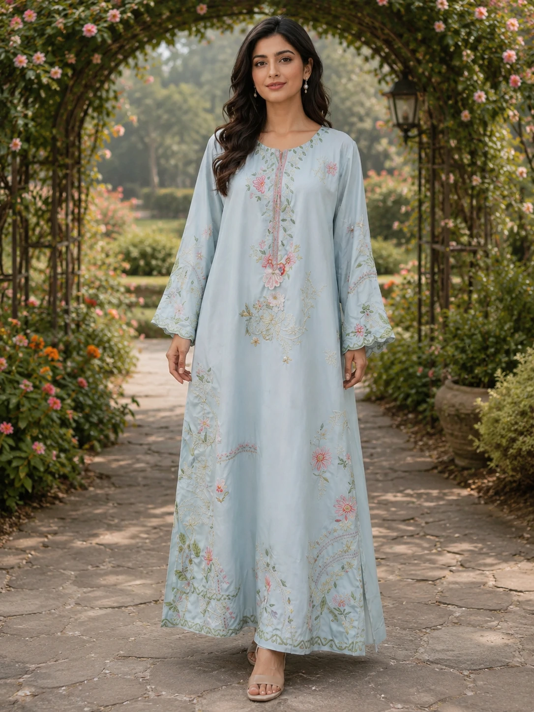 Embroidered Romani Silk Kaftan and Straight Suit