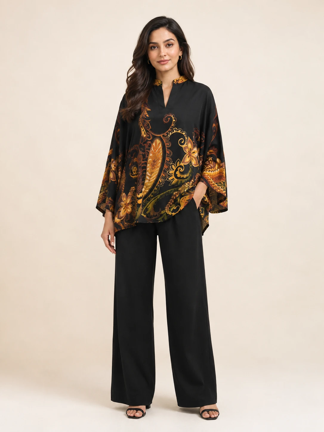 Digital Print Silk Short Kaftan