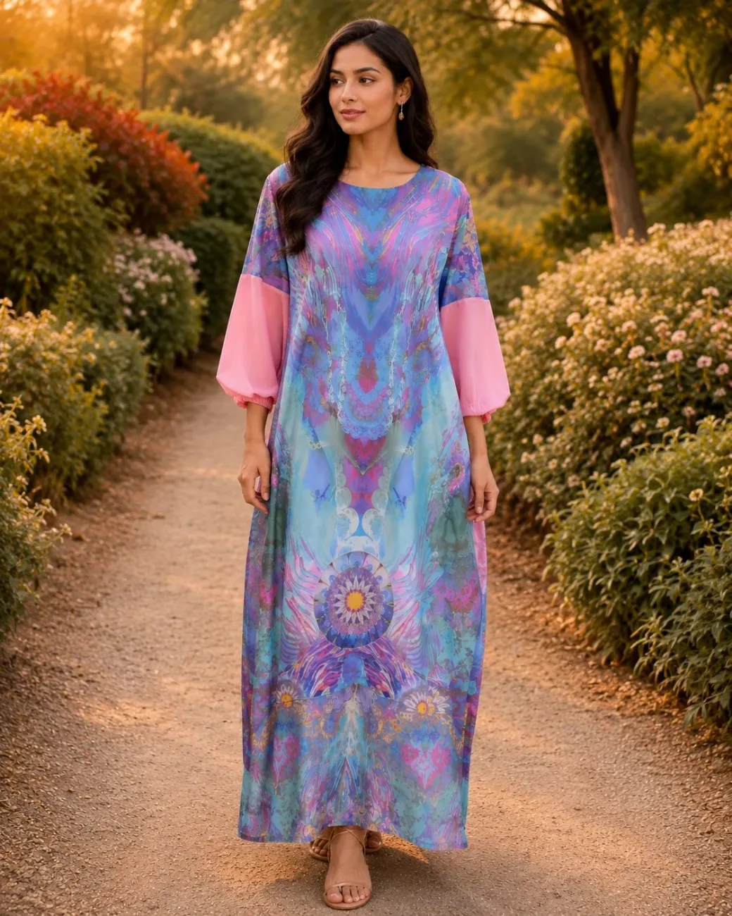 Royal Digital Print Silk Long Kaftan