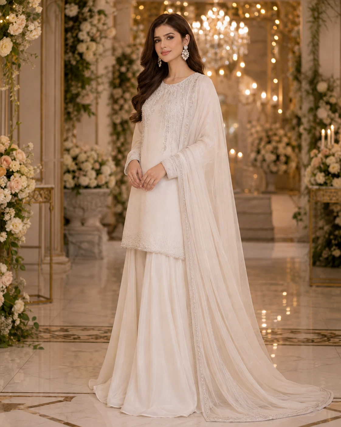 Festive Silk 3pc Suit - Tussle Silk with Organza Dupatta