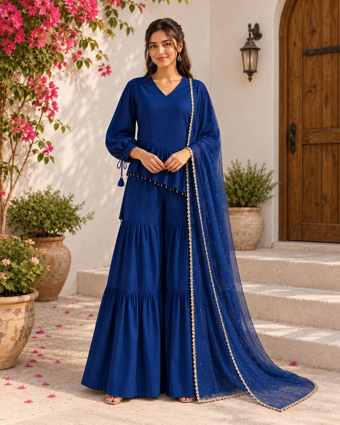 Royal Blue Festive Peplum Palazzo Set image 12