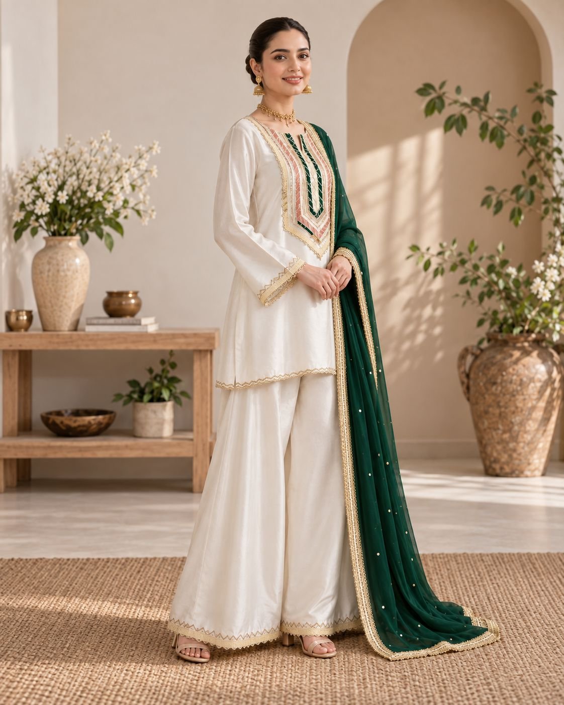 Pearl White Farshi Shalwar Festive Ensemble image 4