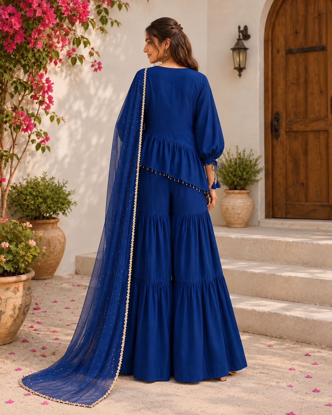Royal Blue Festive Peplum Palazzo Set image 4