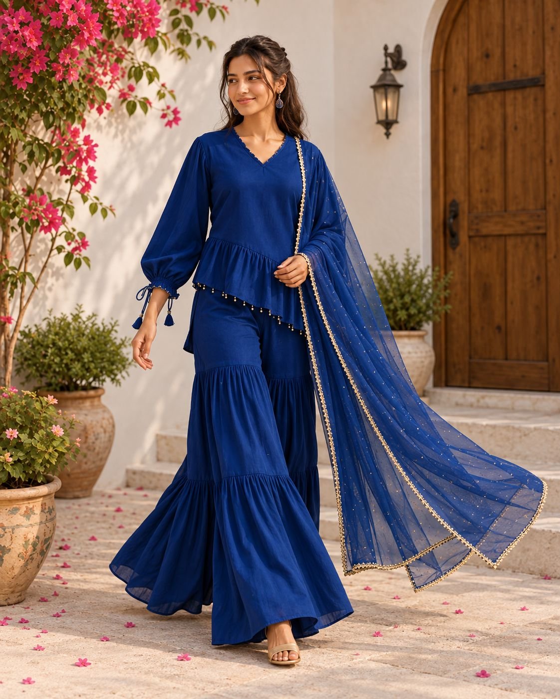 Royal Blue Festive Peplum Palazzo Set image 5