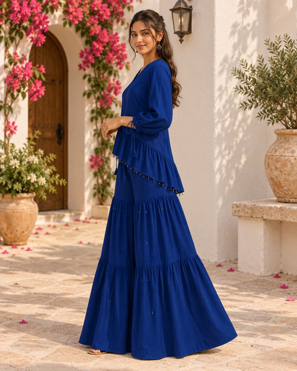Royal Blue Festive Peplum Palazzo Set image 10