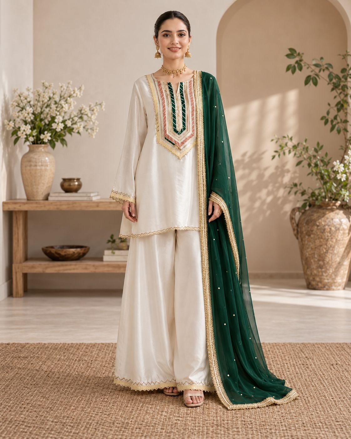 Pearl White Farshi Shalwar Festive Ensemble image 6