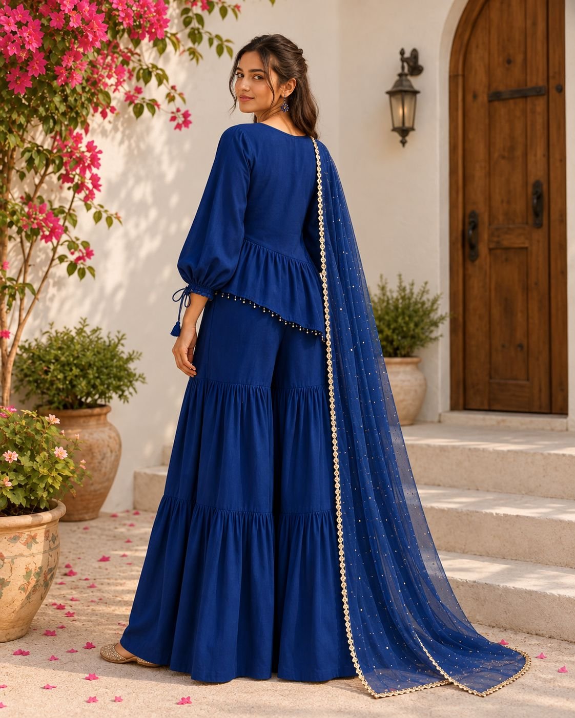 Royal Blue Festive Peplum Palazzo Set image 3