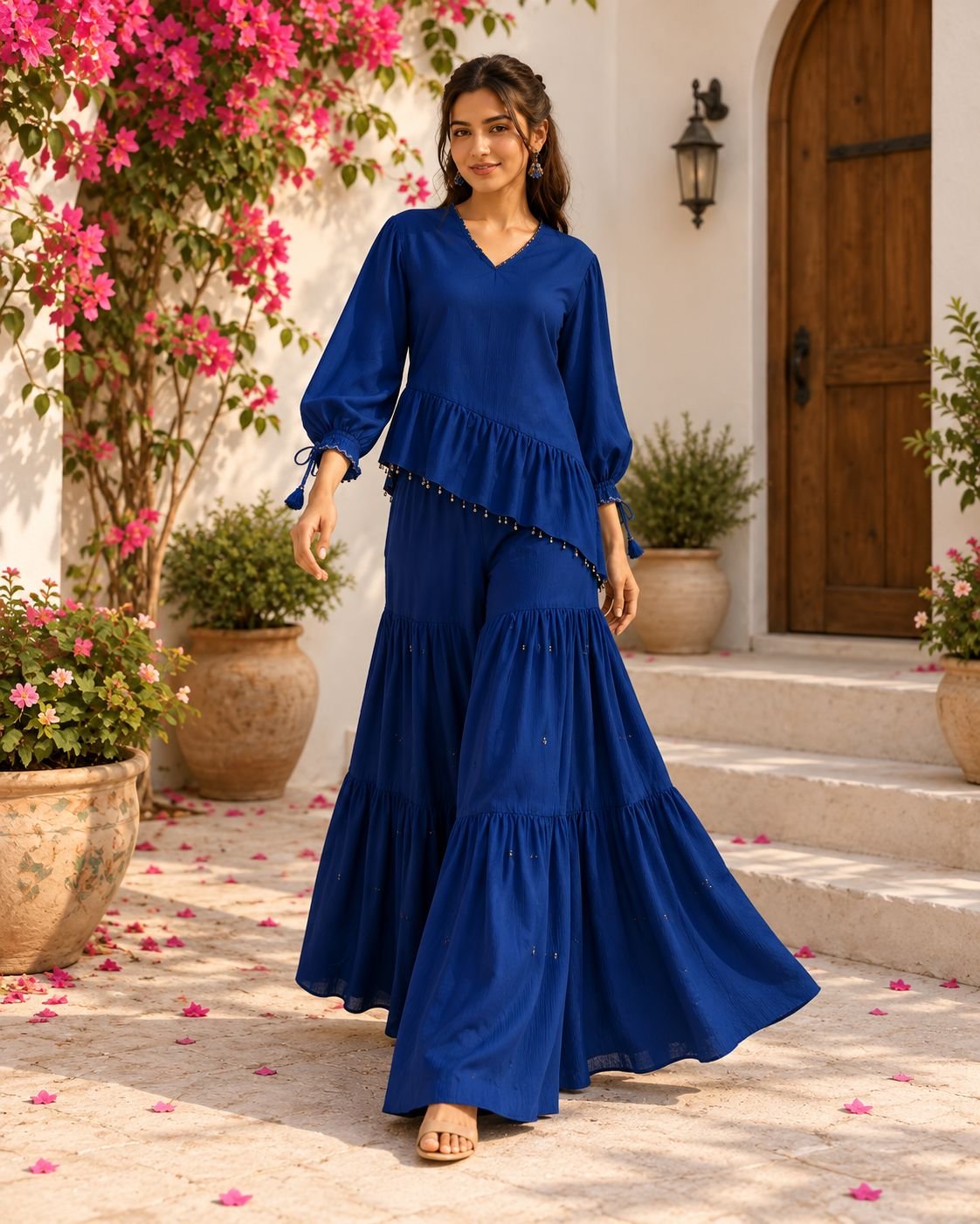 Royal Blue Festive Peplum Palazzo Set image 9