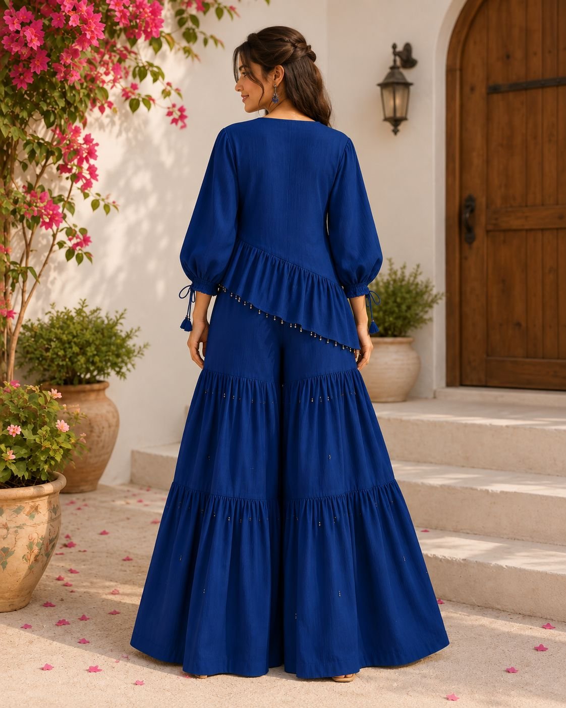 Royal Blue Festive Peplum Palazzo Set image 11