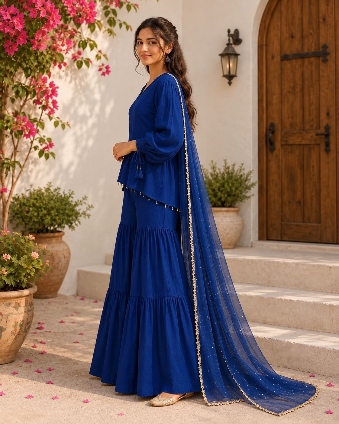 Royal Blue Festive Peplum Palazzo Set image 2