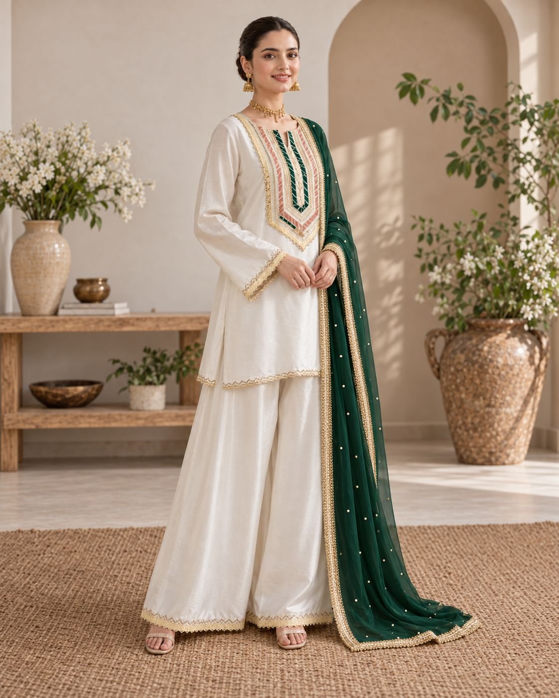Pearl White Farshi Shalwar Festive Ensemble image 2