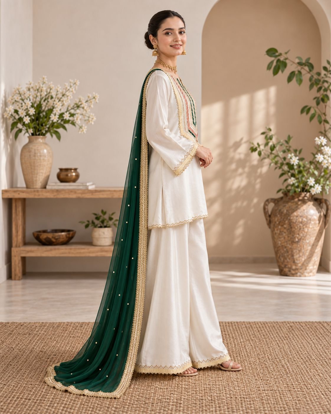 Pearl White Farshi Shalwar Festive Ensemble image 5