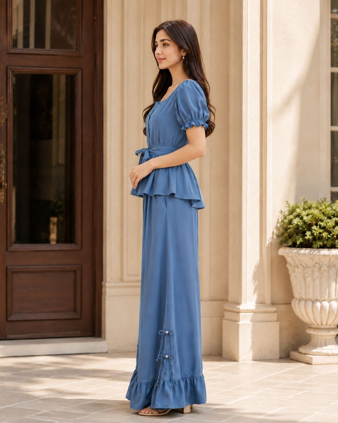 Dusty Blue Peplum & Palazzo Co-ord Set image 5