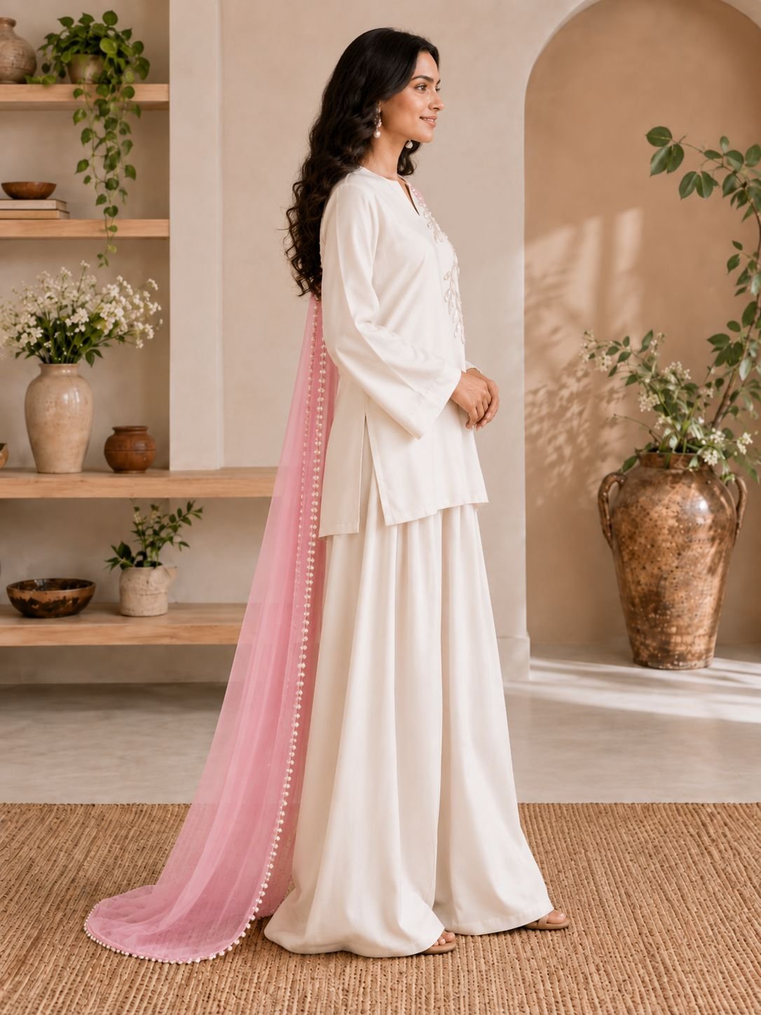 Pearl White Silk Shalwar Ensemble image 5