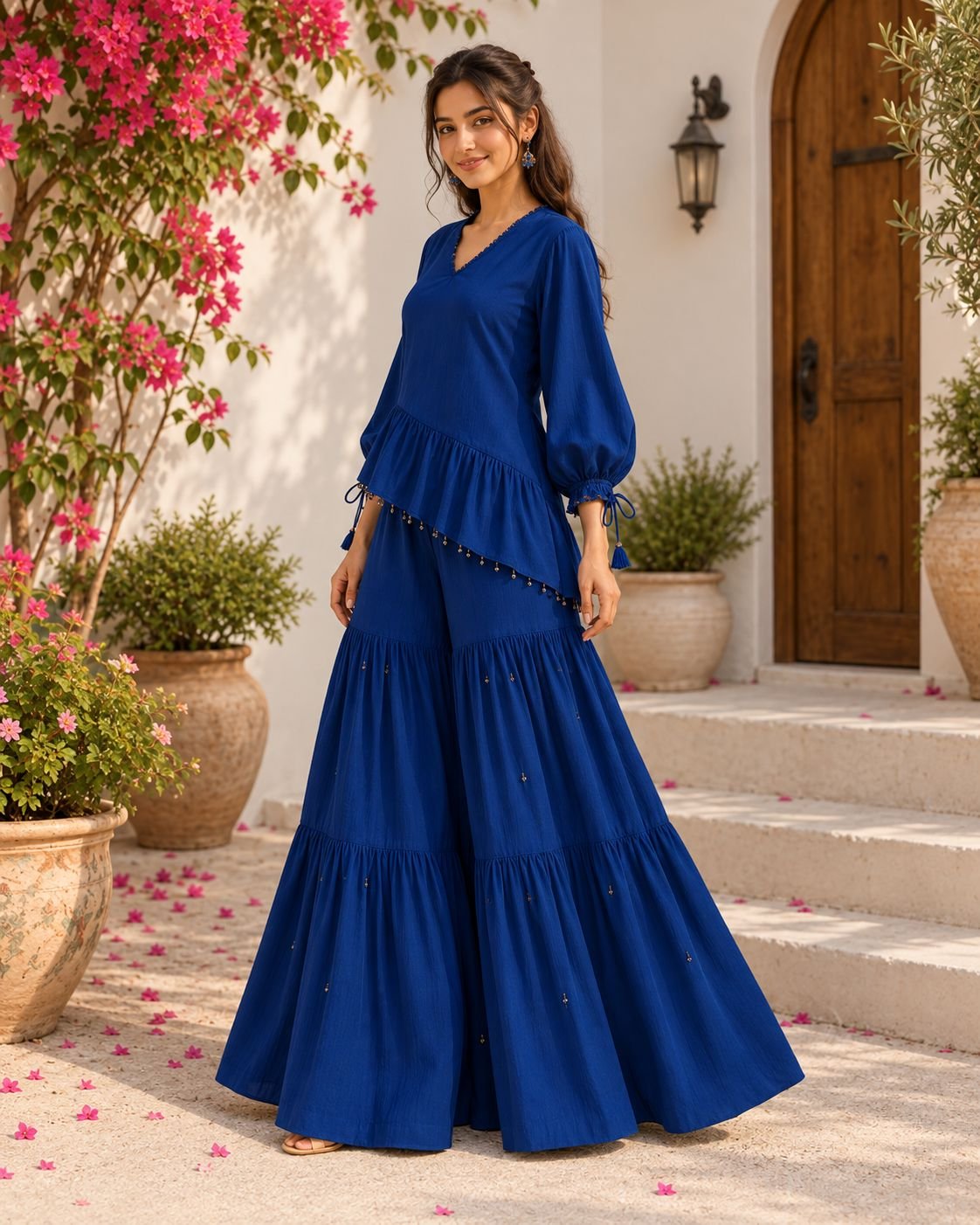 Royal Blue Festive Peplum Palazzo Set image 7