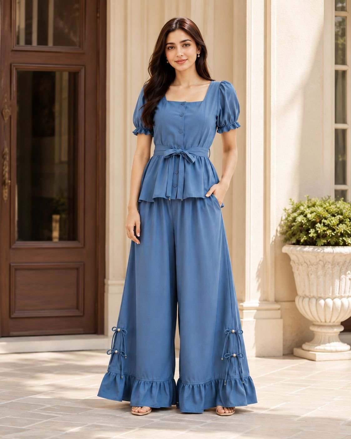 Dusty Blue Peplum & Palazzo Co-ord Set image 6