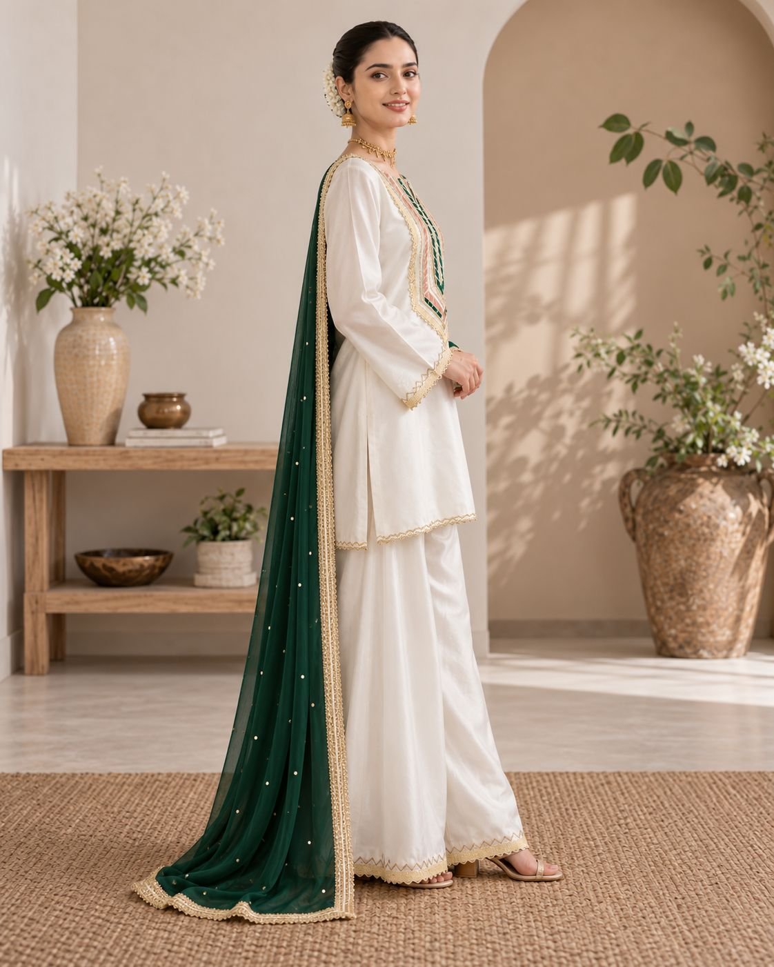 Pearl White Farshi Shalwar Festive Ensemble image 3