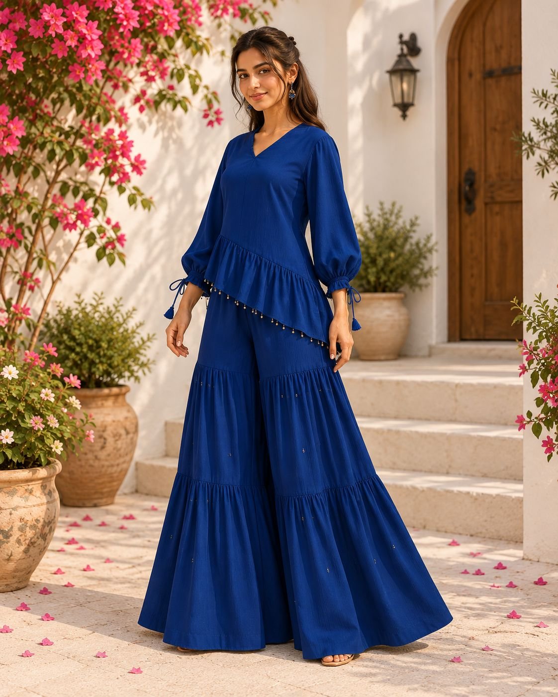 Royal Blue Festive Peplum Palazzo Set image 8