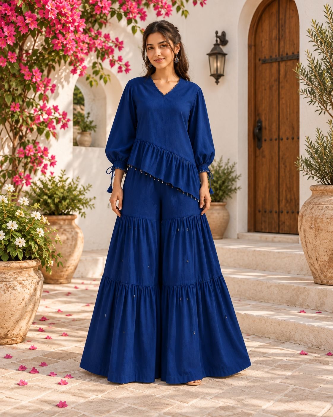 Royal Blue Festive Peplum Palazzo Set