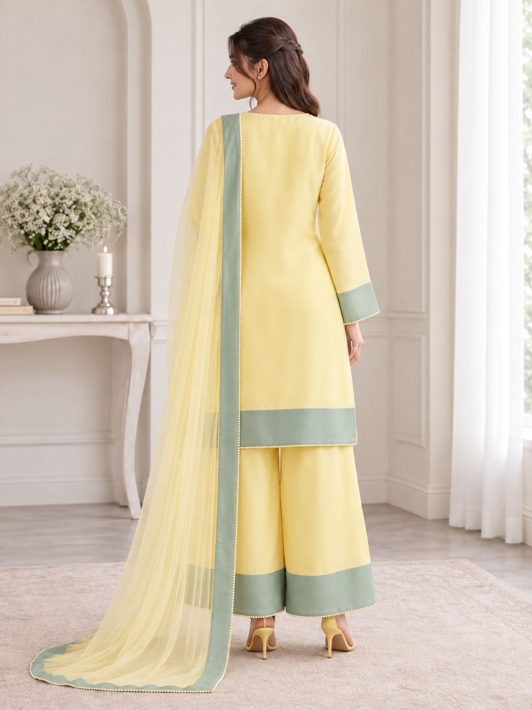 Premium Silk Contrast Border 3-Piece Ensemble