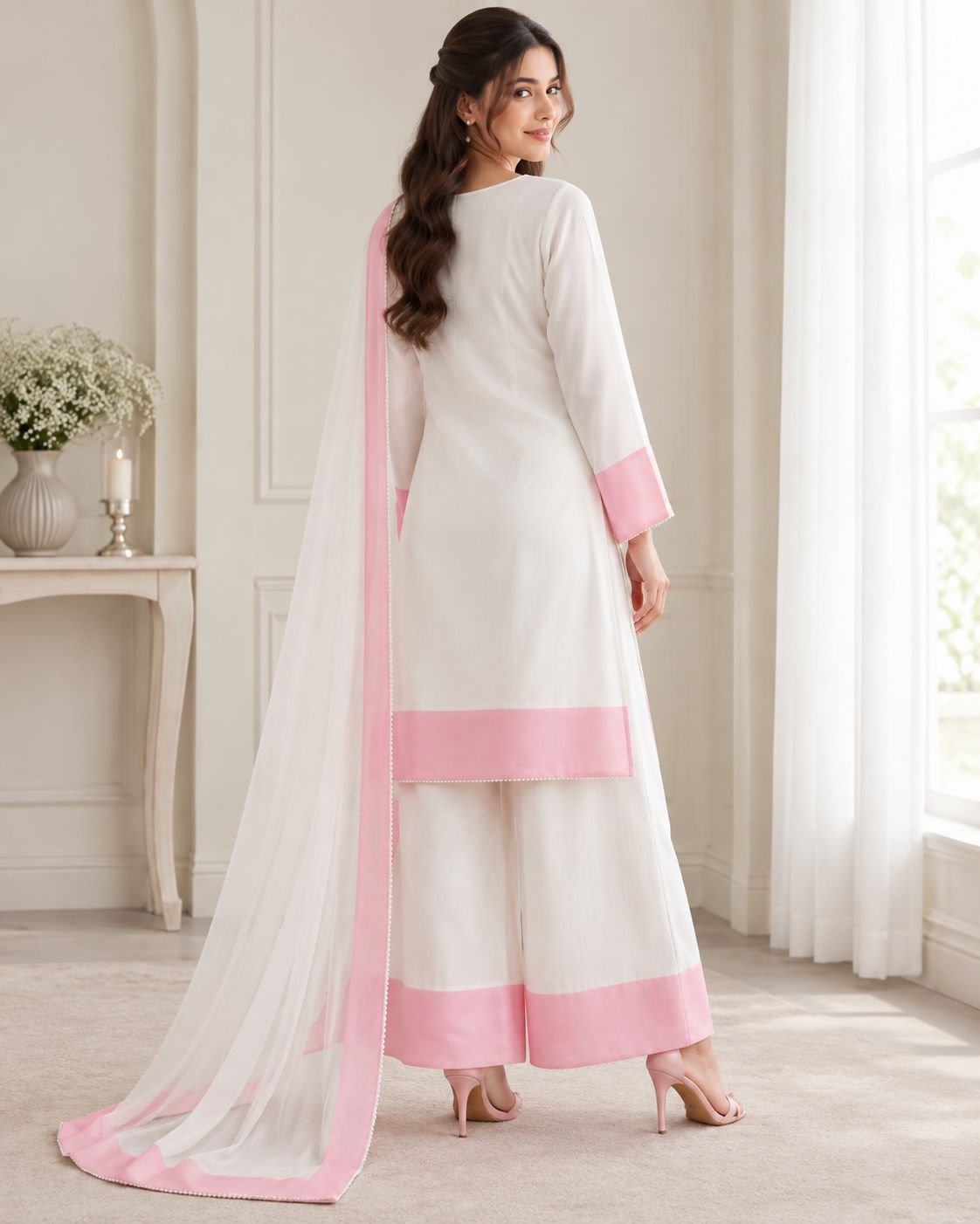 Premium Silk Contrast Border 3-Piece Ensemble