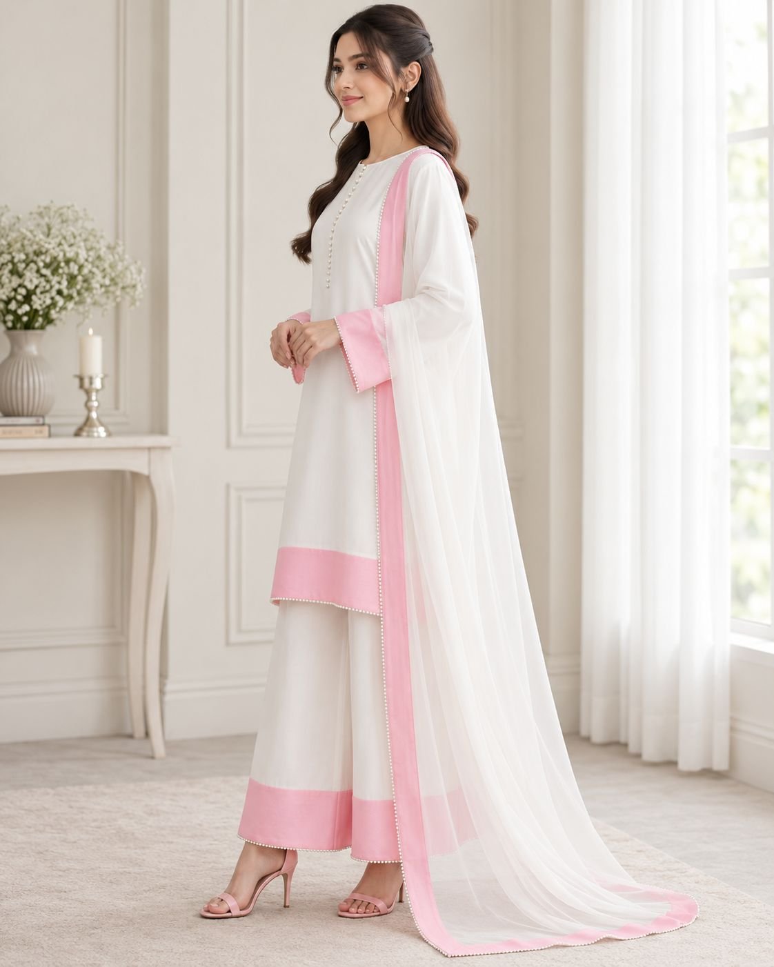 Premium Silk Contrast Border 3-Piece Ensemble