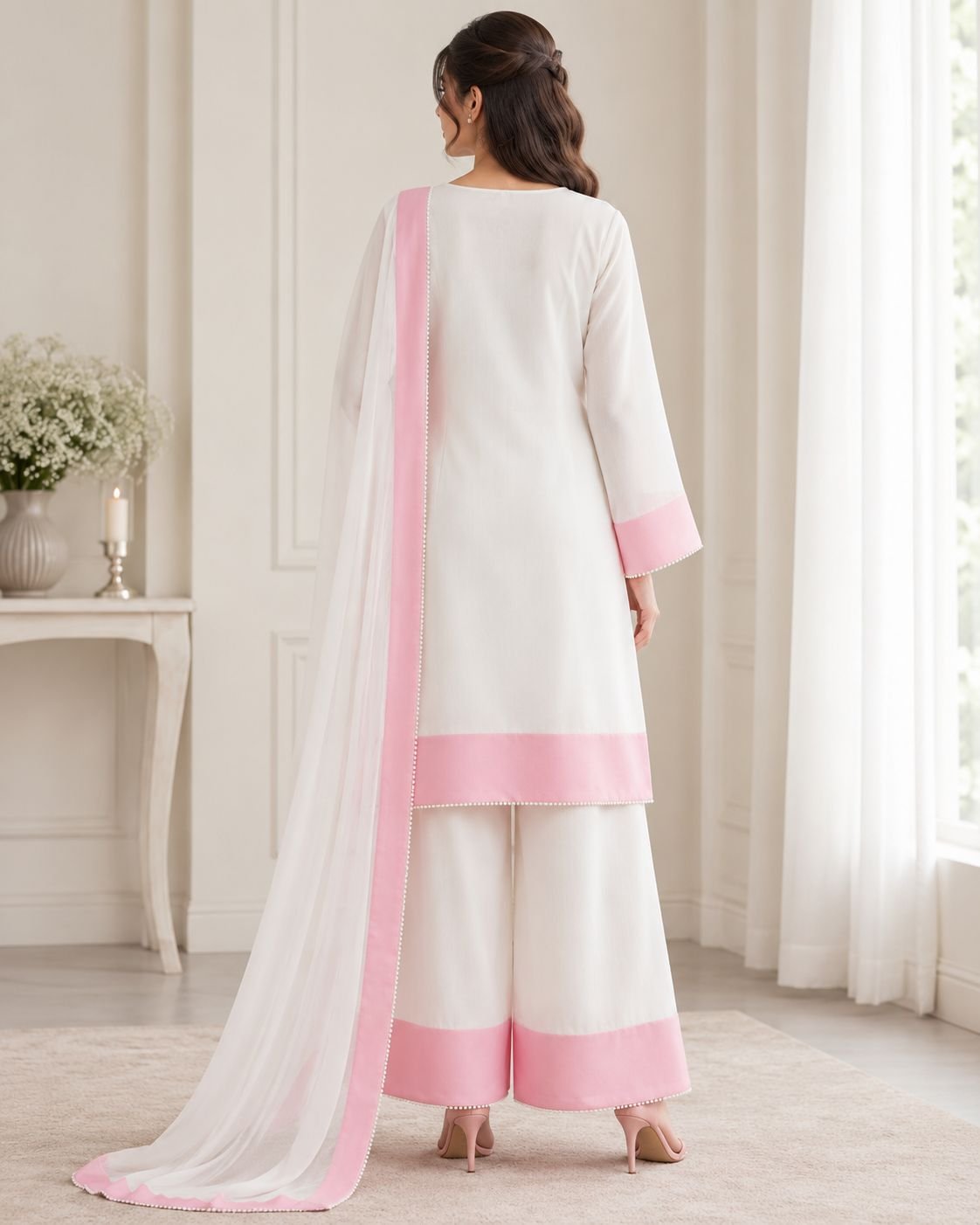 Premium Silk Contrast Border 3-Piece Ensemble