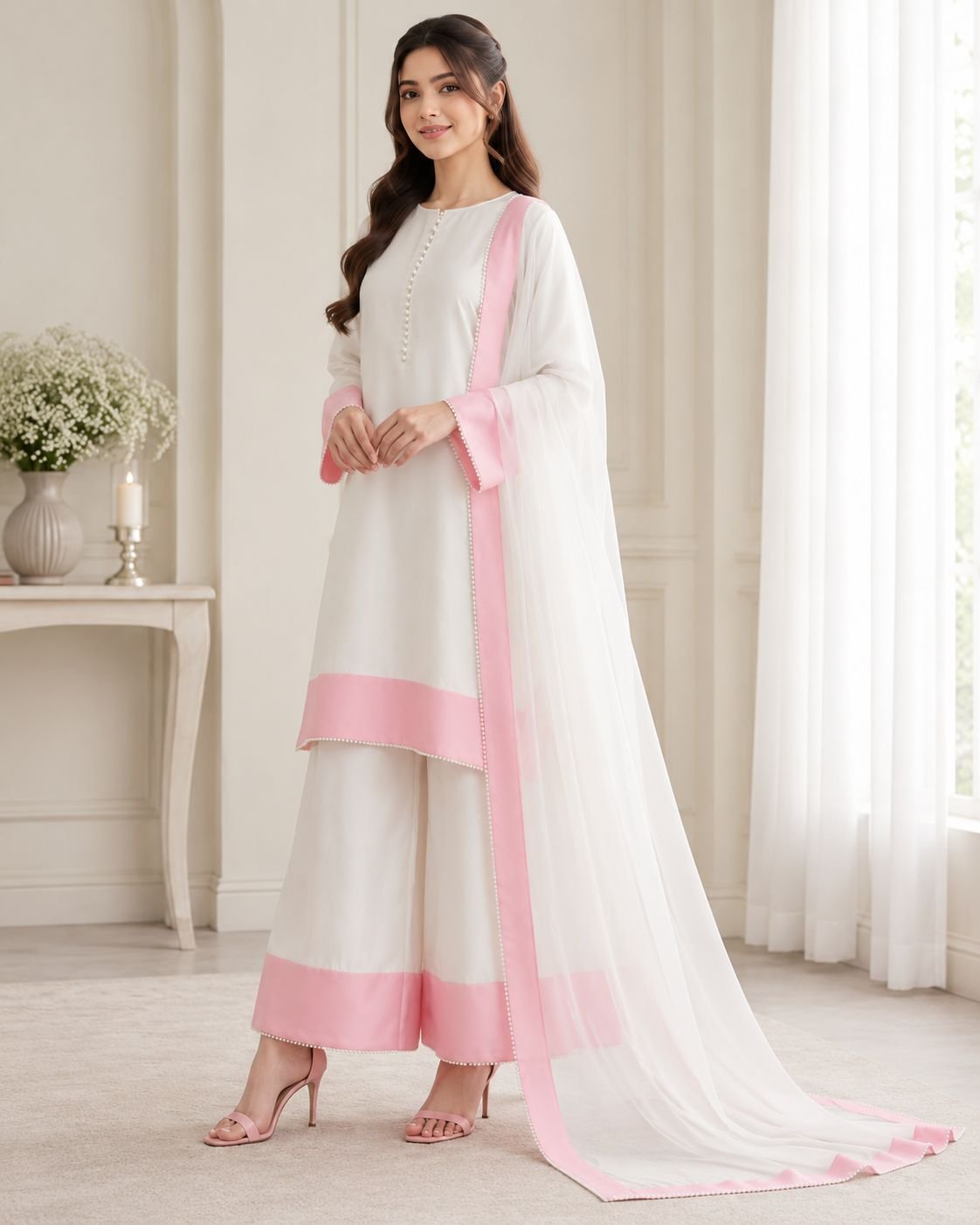 Premium Silk Contrast Border 3-Piece Ensemble