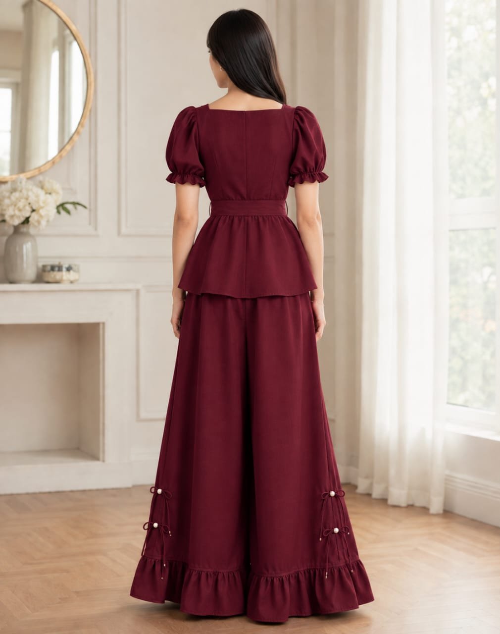 Premium Dull Viscose Silk Peplum Set