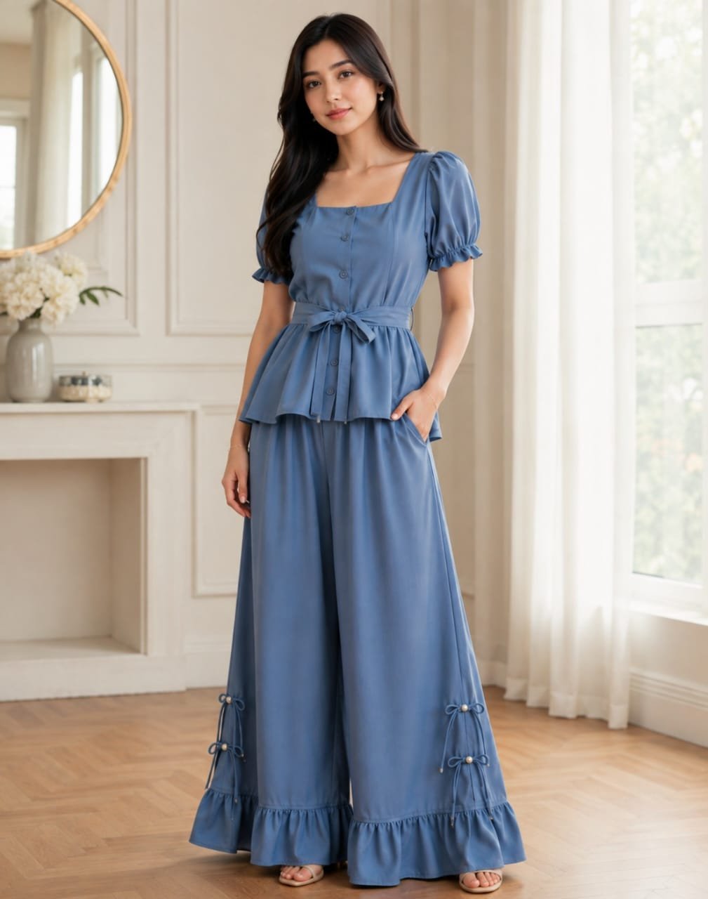 Premium Dull Viscose Silk Peplum Set