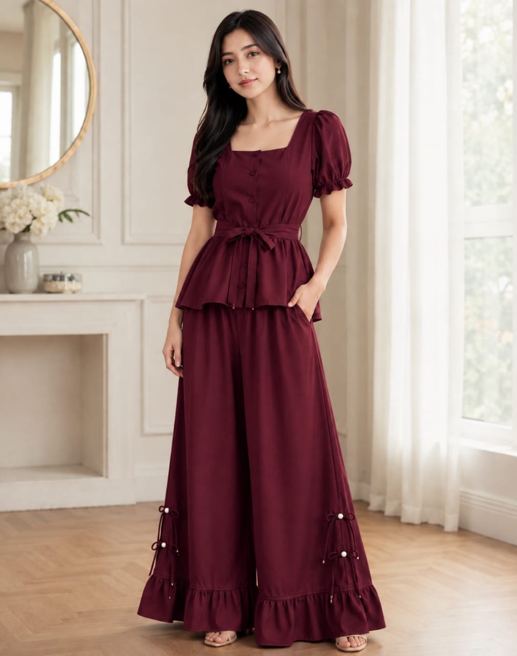 Premium Dull Viscose Silk Peplum Set