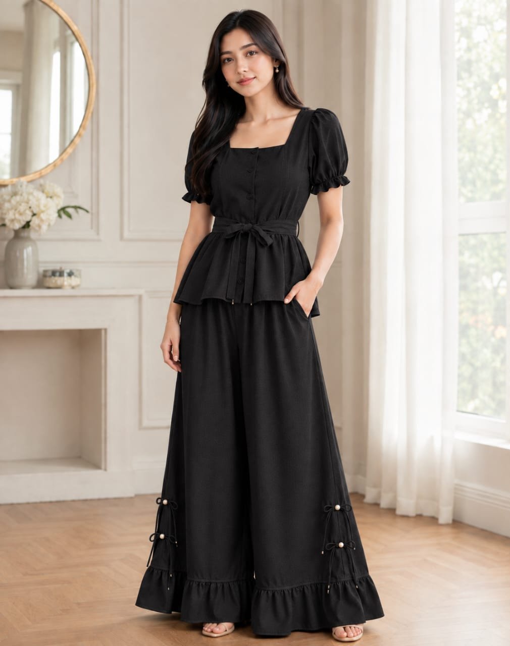 Premium Dull Viscose Silk Peplum Set