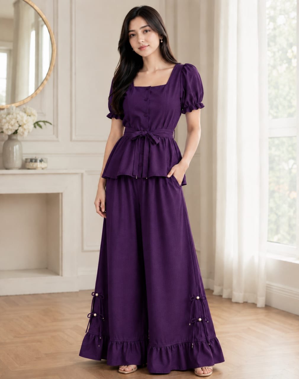 Premium Dull Viscose Silk Peplum Set