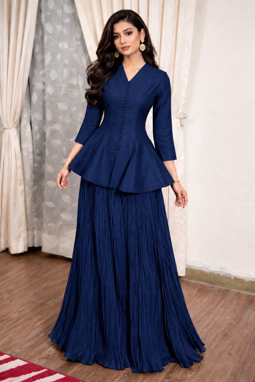 Trendy Peplum and Crushed Silk Skirt Set