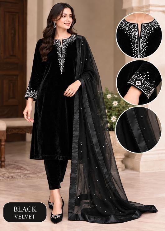 Stone-Embellished Velvet Three-Piece Suit