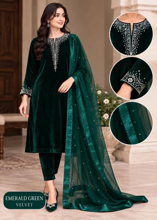 Stone-Embellished Velvet Three-Piece Suit