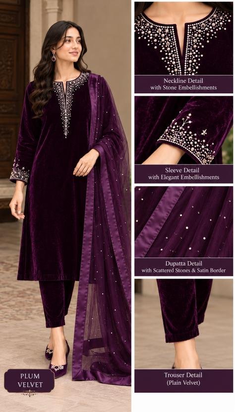 Stone-Embellished Velvet Three-Piece Suit