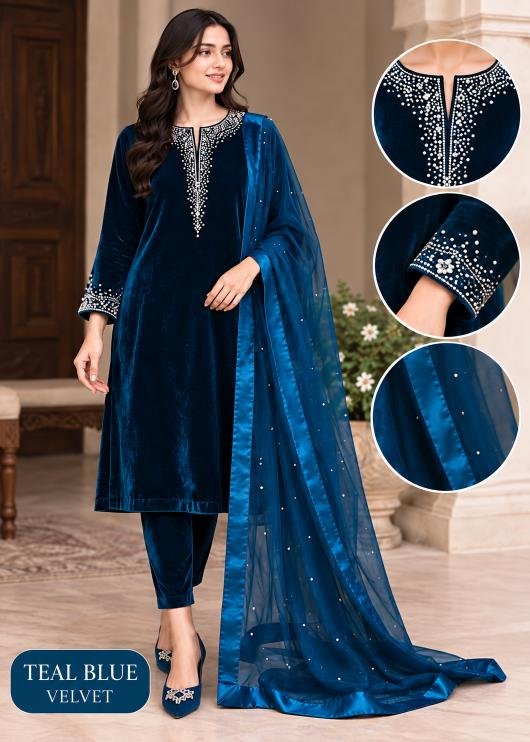Stone-Embellished Velvet Three-Piece Suit