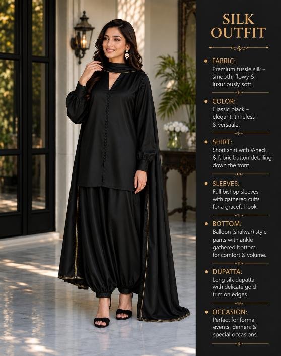 Plain Tussle Silk Three-Piece Balloon Shalwar Suit
