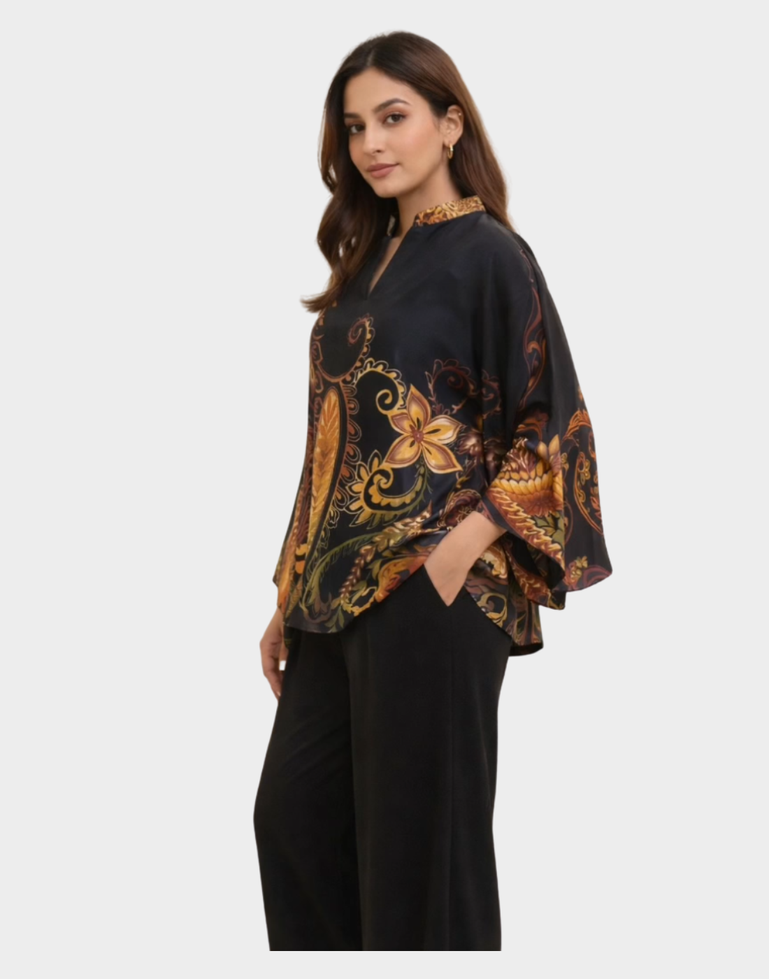 Premium quality silk with digital print short kaftan style kaftan