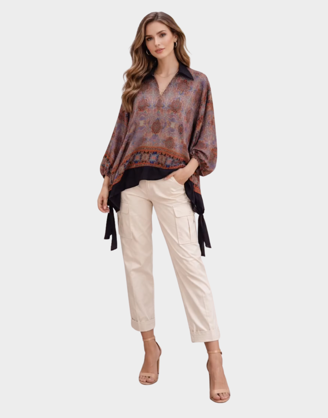 Printed silk kaftan top