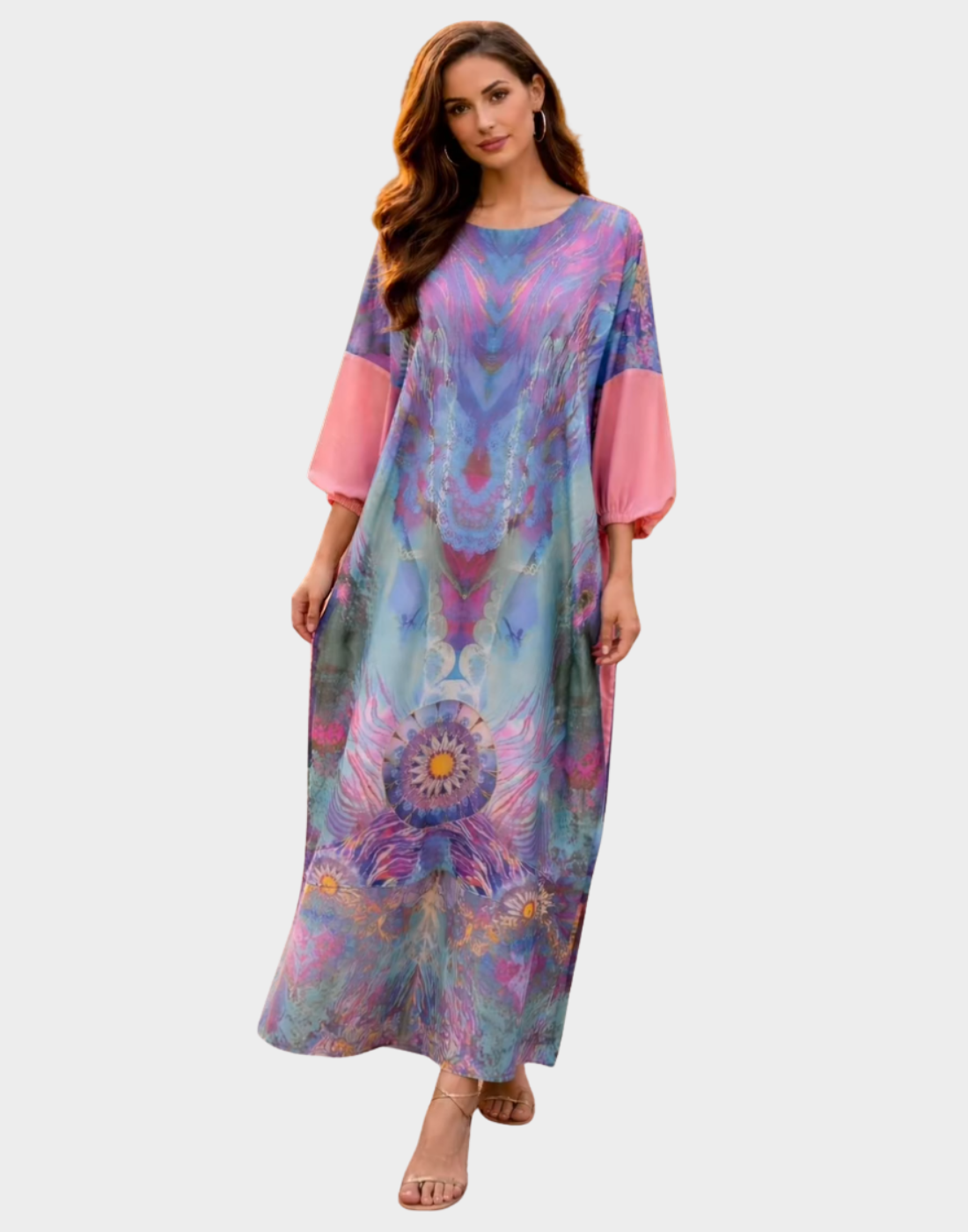 Premium quality digital print silk long kaftan