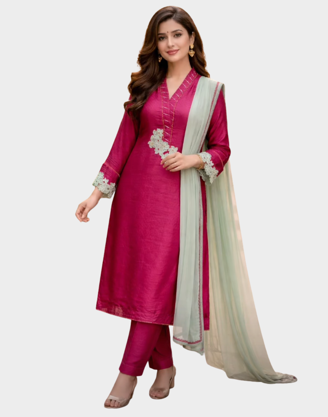 Shisha Silk Shirt with Korean Raw Silk Trouser and Dupatta