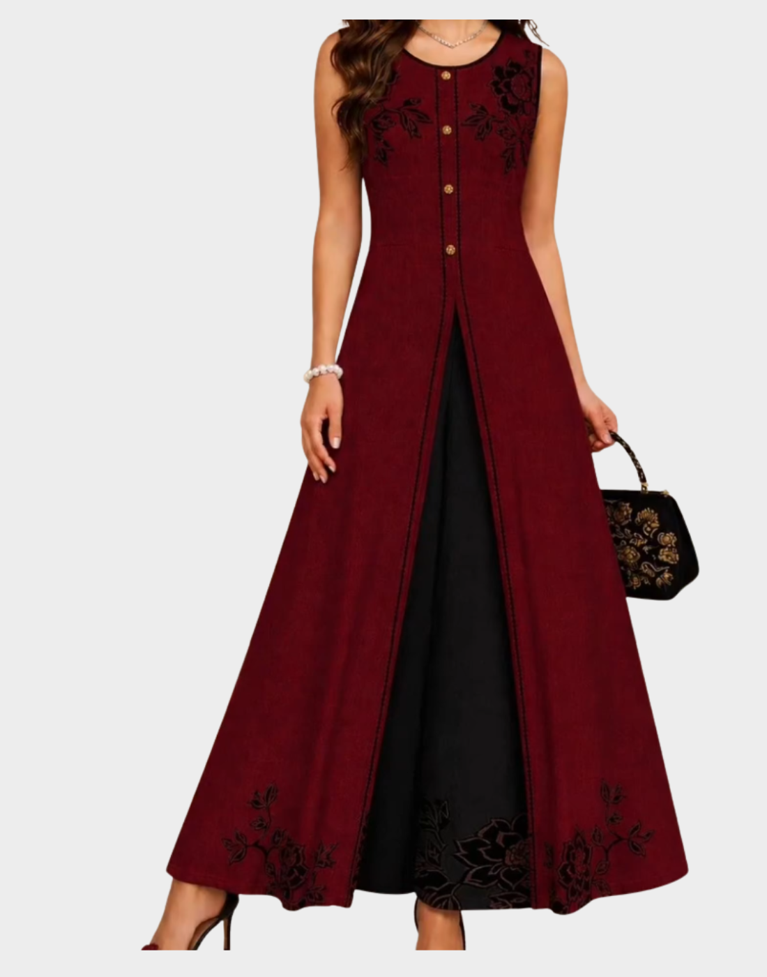 Embroidered Korean Raw Silk Gown and Trouser