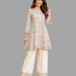 Premium quality summer cotton chunary print A.line shirt and plain cotton...