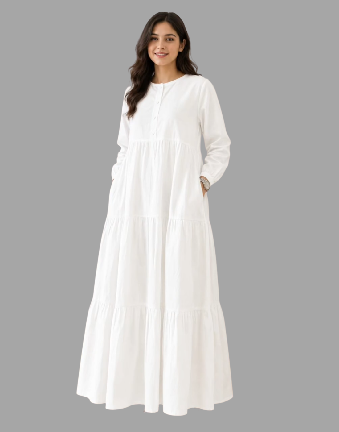 White Cotton Tiered Maxi Dress